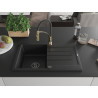 Mexen Bruno granite kitchen sink 1-bowl with drainer and Aster kitchen faucet, black - 6513-77-73450-57-B