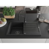 Mexen Bruno 1-bowl granite sink with drainer and Aster kitchen faucet, black - 6513-77-73450-70-B