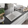 Mexen Cesar granite sink 1-bowl with drainer and kitchen tap Aster, white - 6514-20-73450-02