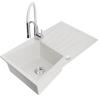 Mexen Cesar 1-bowl granite sink with drainer and Aster kitchen faucet, white - 6514-20-73450-02