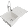 Mexen Cesar granite kitchen sink 1-bowl with drainer and Aster kitchen faucet, white - 6514-20-73450-02