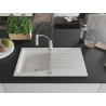 Mexen Cesar 1-Bowl Granite Kitchen Sink with Drainboard and Aster Kitchen Faucet, White - 6514-20-73450-07