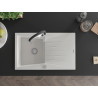 Mexen Cesar 1-Bowl Granite Kitchen Sink with Drainboard and Aster Kitchen Faucet, White - 6514-20-73450-07