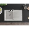 Mexen Cesar granite sink 1-bowl with drainer and kitchen tap Aster, white - 6514-20-73450-07