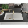Mexen Cesar granite kitchen sink 1-bowl with drainer and Aster kitchen faucet, white - 6514-20-73450-57-G