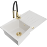 Mexen Cesar granite kitchen sink 1-bowl with drainer and Aster kitchen faucet, white - 6514-20-73450-57-G