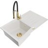 Mexen Cesar single-bowl granite sink with drainer and kitchen faucet Aster, white - 6514-20-73450-57-G