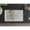 Mexen Cesar single-bowl granite sink with drainer and kitchen faucet Aster, white - 6514-20-73450-57-G