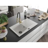 Mexen Cesar 1-Bowl Granite Sink with Drainer and Aster Kitchen Faucet, White - 6514-20-73450-57-B