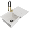 Mexen Cesar 1-Bowl Granite Sink with Drainer and Aster Kitchen Faucet, White - 6514-20-73450-57-B