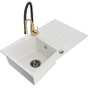 Mexen Cesar 1-compartment granite sink with a drip tray and kitchen mixer tap Aster, White - 6514-20-73450-57-B