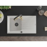 Mexen Cesar 1-Bowl Granite Sink with Drainer and Aster Kitchen Faucet, White - 6514-20-73450-57-B