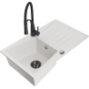 Mexen Cesar 1-Bowl Granite Sink with Drainer and Aster Kitchen Faucet, White - 6514-20-73450-70-B