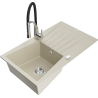 Mexen Cesar 1-bowl granite sink with drainer and Aster kitchen faucet, beige - 6514-69-73450-07