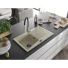 Mexen Cesar granite kitchen sink 1-bowl with drainer and kitchen faucet Aster, beige - 6514-69-73450-07-B