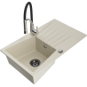 Mexen Cesar 1-compartment granite sink with a drip tray and kitchen mixer tap Aster, Beige - 6514-69-73450-07-B