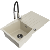 Mexen Cesar granite kitchen sink 1-bowl with drainer and kitchen faucet Aster, beige - 6514-69-73450-07-B