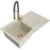 Mexen Cesar granite sink with 1 basin, drainer, and Aster kitchen tap, beige - 6514-69-73450-57-G