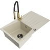 Mexen Cesar granite kitchen sink 1-bowl with drainer and kitchen faucet Aster, beige - 6514-69-73450-57-B