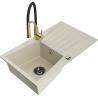 Mexen Cesar granite single-bowl sink with drainer and Aster kitchen faucet, beige - 6514-69-73450-57-B