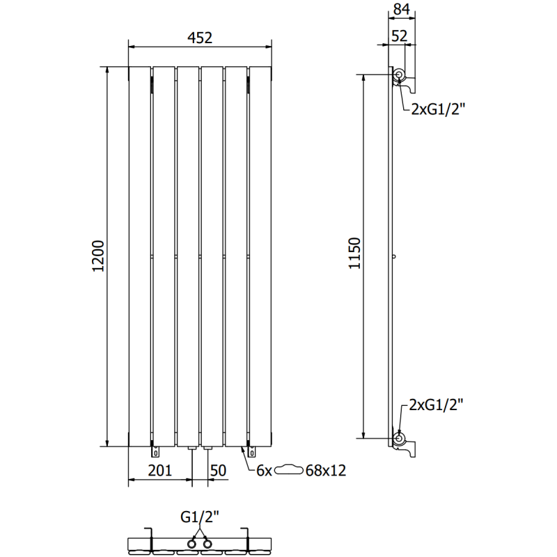 Mexen Boston decorative radiator 1200 x 452 mm, 611 W, white - W213-1200-452-00-20