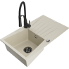 Mexen Cesar 1-bowl granite sink with drainer and Aster kitchen faucet, beige - 6514-69-73450-70-B