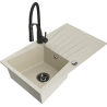Mexen Cesar 1-compartment granite sink with a drip tray and kitchen mixer tap Aster, Beige - 6514-69-73450-70-B