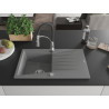 Mexen Cesar 1-bowl granite kitchen sink with drainer and Aster kitchen faucet, gray - 6514-71-73450-07
