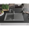 Mexen Cesar 1-bowl granite sink with drainer and Aster kitchen faucet, gray - 6514-71-73450-07