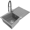 Mexen Cesar 1-bowl granite kitchen sink with drainer and Aster kitchen faucet, gray - 6514-71-73450-07