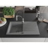 Mexen Cesar granite kitchen sink 1-bowl with drainer and Aster kitchen faucet, gray - 6514-71-73450-07-B