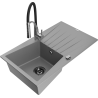 Mexen Cesar 1-bowl granite sink with drainer and Aster kitchen faucet, gray - 6514-71-73450-07-B