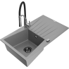 Mexen Cesar granite kitchen sink 1-bowl with drainer and Aster kitchen faucet, gray - 6514-71-73450-07-B
