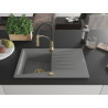 Mexen Cesar granite sink 1-bowl with drainer and kitchen faucet Aster, gray - 6514-71-73450-57-G
