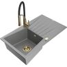 Mexen Cesar 1-compartment granite sink with a drip tray and kitchen mixer tap Aster, Grey - 6514-71-73450-57-G