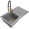 Mexen Cesar granite sink 1-bowl with drainer and kitchen faucet Aster, gray - 6514-71-73450-57-G