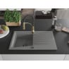 Mexen Cesar 1-Bowl Granite Sink with Drainer and Aster Kitchen Tap, Grey - 6514-71-73450-57-B