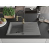 Mexen Cesar granite kitchen sink 1-bowl with drainer and Aster kitchen faucet, gray - 6514-71-73450-57-B