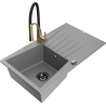 Mexen Cesar granite kitchen sink 1-bowl with drainer and Aster kitchen faucet, gray - 6514-71-73450-57-B