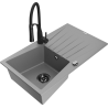 Mexen Cesar 1-bowl granite sink with drainer and kitchen faucet Aster, gray - 6514-71-73450-70-B