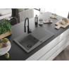 Mexen Cesar 1-bowl granite sink with drainer and kitchen faucet Aster, gray - 6514-71-73450-70-B