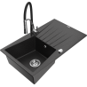Mexen Cesar 1-compartment granite sink with a drip tray and kitchen mixer tap Aster, Black/Silver metallic - 6514-73-73450-07