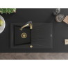Mexen Cesar granite 1-bowl sink with drainer and Aster kitchen faucet, black/silver metallic - 6514-73-73450-57-G