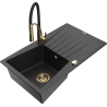 Mexen Cesar granite 1-bowl sink with drainer and Aster kitchen faucet, black/silver metallic - 6514-73-73450-57-G