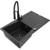 Mexen Cesar 1-Bowl Granite Sink with Drainer and Kitchen Faucet Aster, Black/Silver Metallic - 6514-73-73450-70-B