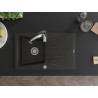 Mexen Cesar 1-bowl granite sink with drainer and Aster kitchen faucet, black/gold metallic - 6514-75-73450-07