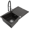 Mexen Cesar granite kitchen sink 1-bowl with drainer and kitchen faucet Aster, black/gold metallic - 6514-75-73450-07