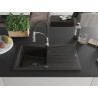 Mexen Cesar granite single-bowl sink with drainer and Aster kitchen faucet, black/gold metallic - 6514-75-73450-07-B