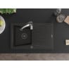 Mexen Cesar granite sink 1-bowl with drainer and Aster kitchen faucet, black/gold metallic - 6514-75-73450-07-B
