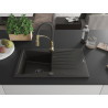 Mexen Cesar granite sink 1-bowl with drainer and kitchen faucet Aster, black/gold metallic - 6514-75-73450-57-B